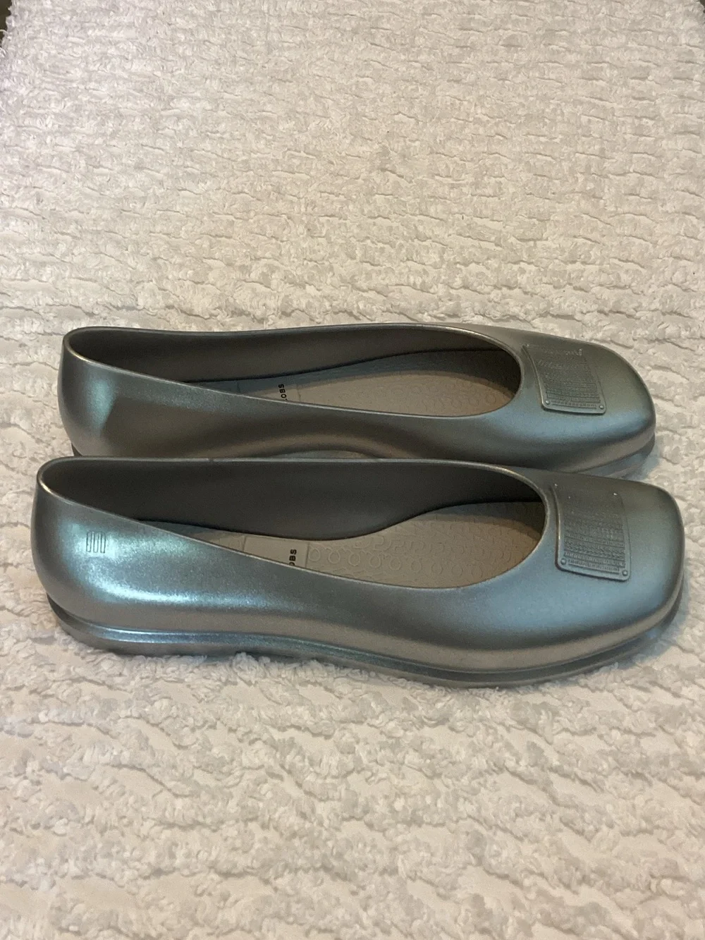 Melissa x Marc Jacobs Ruby Ballet Flats – Silver Jelly Shoes – Women’s Size 10
